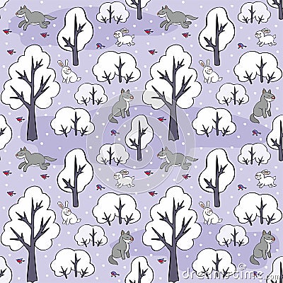 Winter forest seamless pattern Vector Illustration