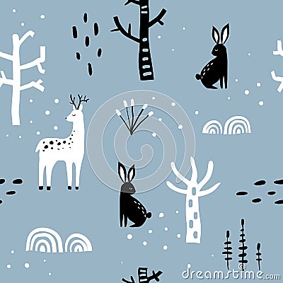 Winter forest seamless pattern Vector Illustration