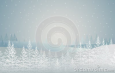 Winter forest. snow-covered spruces on hill. landscape. christmas theme Vector Illustration