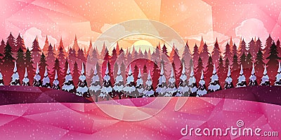 Winter forest, vector background low poly style Vector Illustration