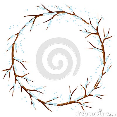 Winter frame with branches of tree and snow. Seasonal illustration Vector Illustration
