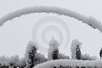 Winter, frost. Energy industry of Ukraine, high-voltage power lines in ice Stock Photo