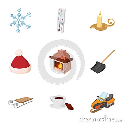 Winter frost icons set, cartoon style Vector Illustration