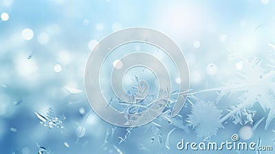 Winter frosted window glass blue color background Stock Photo