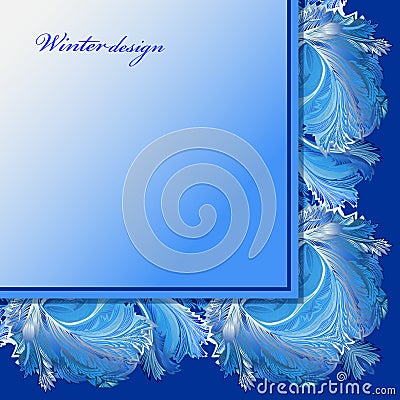 Winter frozen glass background. Blue wedding frame design. Text place. Vector Illustration