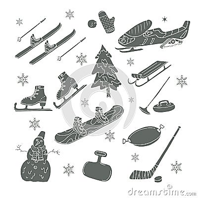 Winter games. Doodle set. Stock Photo