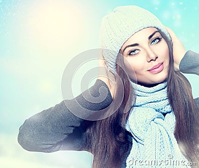 Winter girl wearing hat and scarf Stock Photo