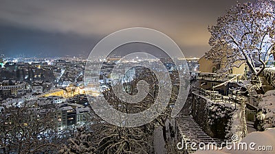 Winter in Graz - view from the landmark hill Schlossberg Stock Photo