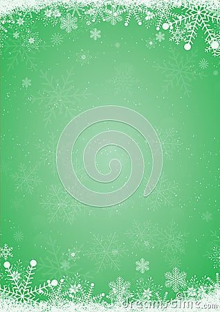 Winter green christmas background with snowflake border Vector Illustration