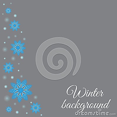 Winter grey background with snowflakes and glowing dots. Vector design of holidays illustration Vector Illustration