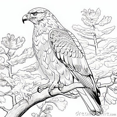 Winter Hawk Coloring Pages: Detailed And Realistic Illustrations For Nature Lovers Stock Photo