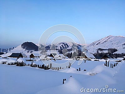 Winter Hemu village in Xinjiang, China Stock Photo