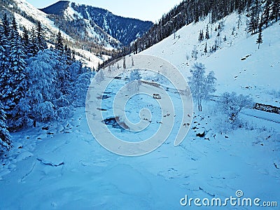 Winter Hemu village in Xinjiang, China Stock Photo