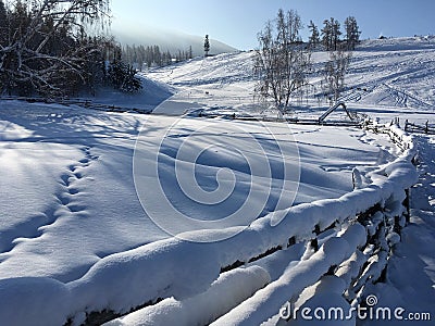Winter Hemu village in Xinjiang, China Editorial Stock Photo