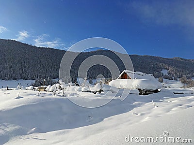 Winter Hemu village in Xinjiang, China Stock Photo