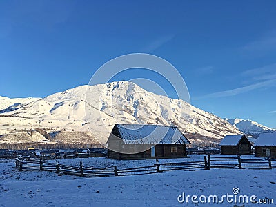 Winter Hemu village in Xinjiang, China Stock Photo