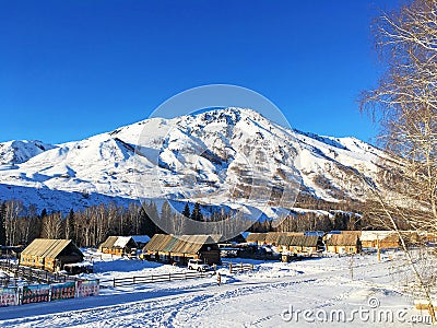 Winter Hemu village in Xinjiang, China Stock Photo