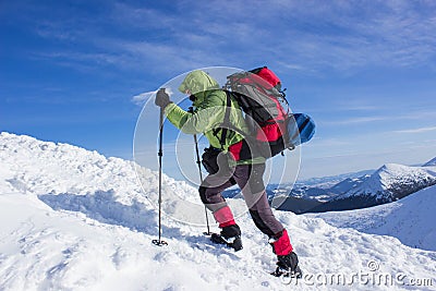 Winter hiking in the mountains . Stock Photo