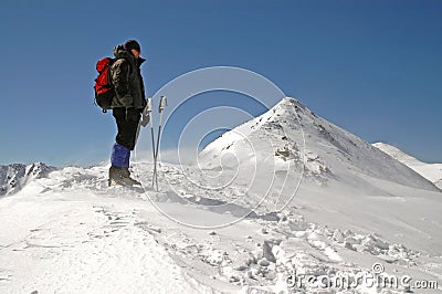 Winter hiking in the mountains Stock Photo