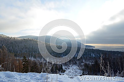 Winter at hills near Angara river Stock Photo