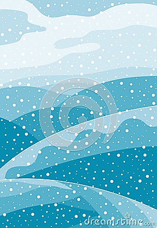 Winter hilly landscape with falling snow. Christmas card with snowfall Vector Illustration