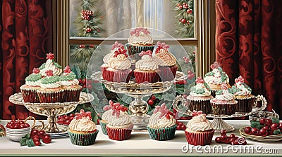 winter holiday cupcakes Cartoon Illustration