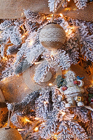 Beatiful christmas decorated tree in shining lights Stock Photo