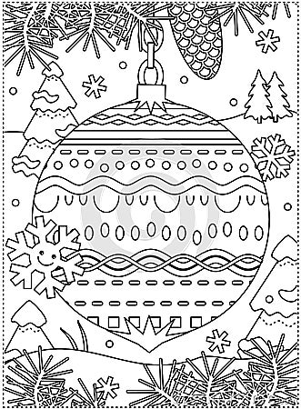 Winter holidays coloring page with decorated ornament Vector Illustration