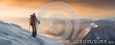 Winter holidays, Concept travel ski, walking ski alpinist, Stock Photo