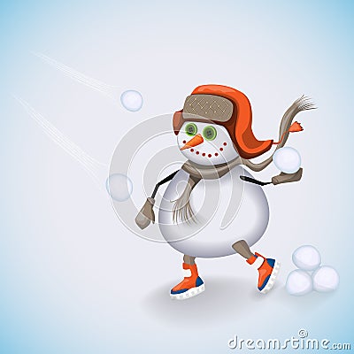 Winter Holidays fun. Christmas snowman. Vector Illustration