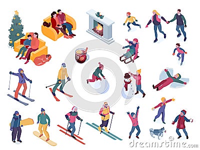 Winter Holidays Isometric Set Vector Illustration