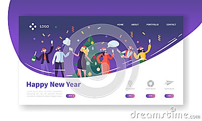 Winter Holidays Landing Page Template. Merry Christmas and Happy New Year Website Layout with Flat People Characters Vector Illustration