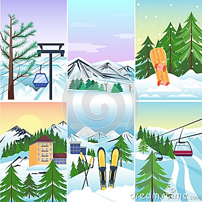 Winter holidays landscape vector illustration. Vector Illustration