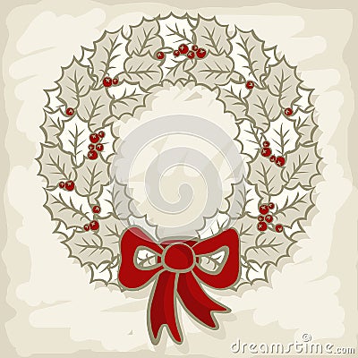 Winter holidays monochrome holly leaves wreath sea Vector Illustration