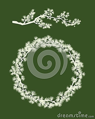 Winter season wreath frame made of green pine tree branches vector design set Vector Illustration
