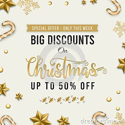 Winter holidays square Winter sale social media post and banner frame. Special offers and discounts. Merry Christmas and Happy New Stock Photo