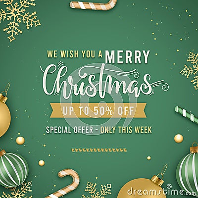 Winter holidays square Winter sale social media post and banner frame. Special offers and discounts. Merry Christmas and Happy New Stock Photo