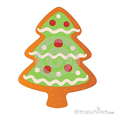 Gingerbread cookies xmas tree. Winter homemade sweets. Vector Illustration