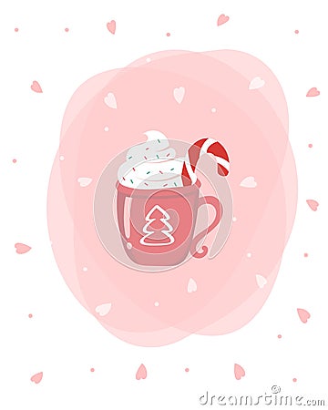 Winter Hot Chocolate with candy cane Vector Illustration