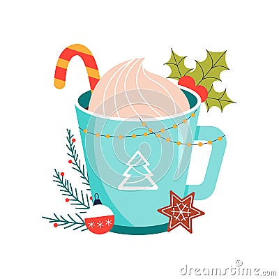 Winter hot drink christmas chocolate or cocoa Vector Illustration