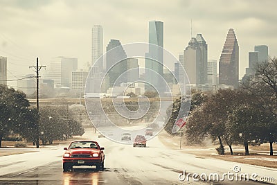 Winter in Houston Texas, cold days landscape illustration Cartoon Illustration