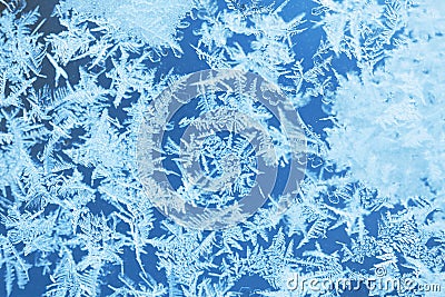 Winter ice frost, frozen background. frosted window glass texture. Cold cool icicles background. Winter wonderland scene. Stock Photo