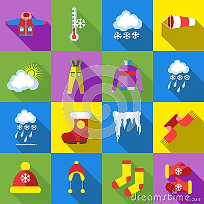 Winter icons set, cartoon style Cartoon Illustration