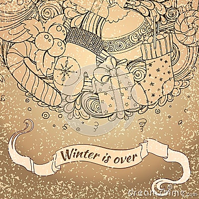 Winter icons vintage circle composition Vector Illustration