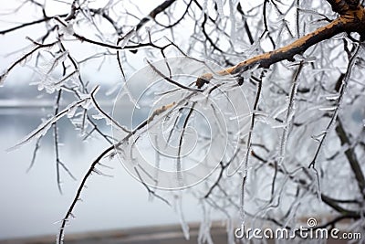 winter icycles on leafless tree branches Stock Photo