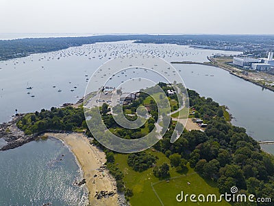 Winter Island Lighthouse aerial view, Salem, MA, USA Stock Photo