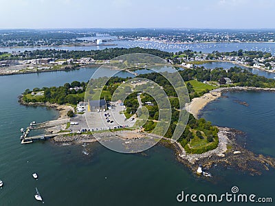 Winter Island Lighthouse aerial view, Salem, MA, USA Stock Photo