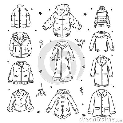 Winter jacket hand drawn doodles coloring Vector Illustration