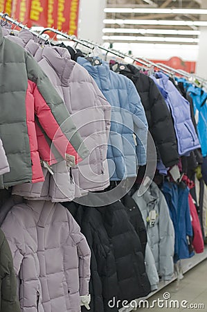 Winter jackets in a store Stock Photo