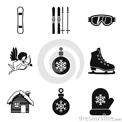 Winter journey icons set, simple style Vector Illustration